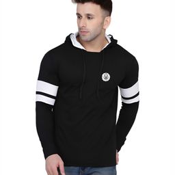 BEYOU FASHION Men Striped Hooded Cotton Slim Fit T-shirt-image-58