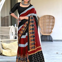 PEENGAX Printed Pure Cotton Bagru Saree-17
