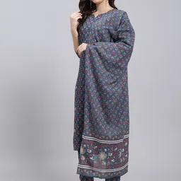 Anouk Rustic Floral Printed Notch Neck Kurta With Trousers & Dupatta image 2