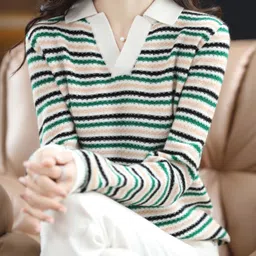 StyleCast Women Striped V-Neck Collared Sweater-picture-7