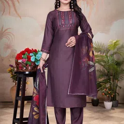 HERE&NOW Women Embroidered Regular Pure Silk Kurta And Trousers With Dupatta-picture-31