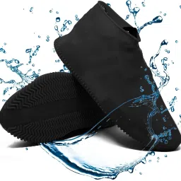 Waterproof Reusable Silicone Shoe - Anti-Slip Rain Boots Cover (L-Size-BLACK)-image-3