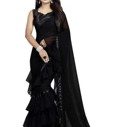 limtd Women Solid Ruffles Saree-image-68