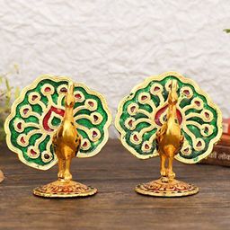 CRAFTAM Gold-Toned & Green 2 Pieces Peacock Metal Figurine Showpieces-image-78
