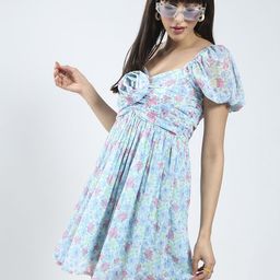 Sera Floral Print Puff Sleeve Chiffon Fit & Flare Mini Dress-image-41