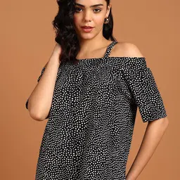 SAFFE Women Polka Dot Printed Off-Shoulder A-Line Top-image-99