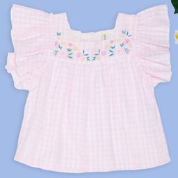 Pantaloons Baby Floral Checked Flared Sleeve Cotton Top-picture-23