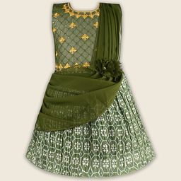 Wish Karo Girls Embroidered Georgette Fit & Flare Dress-image-77