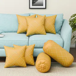 Kuber Industries Yellow & White 7 Pieces Square Cushion & Bolster Cover-image-32