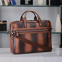 LOUIS STITCH 
Men Textured Leather Dual Tone Laptop Bag-picture-13