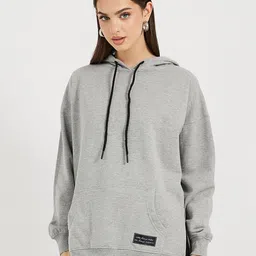 Styli Women Oversized Fit Longline Hoodie With Badge & Side Slits-image-76