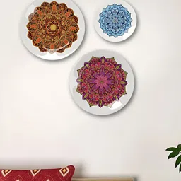 Homscape 3-Pcs Purple & Red PrintedCeramic Wall HangingPlates-image-1