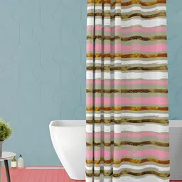 ArtzFolio White & Pink Striped Waterproof Shower Curtain-image-5
