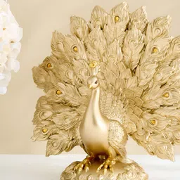 Home Centre Gold-Toned Peacock Spread Feathered Figurine Showpiece-picture-13