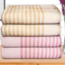 Athom Living White & Pink 4 Pieces Striped Cotton 210 GSM Bath Towels-image-36