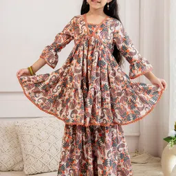 Sangria Girls Printed Aliya -Cut Kurta & Sharara With Dupatta-image-24