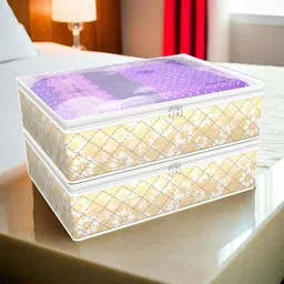 Kuber Industries Gold-Toned & White 2 Pieces Printed Multi-Utility Organisers-15