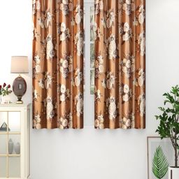 Aura Brown & Beige Set of 2 Floral Room Darkening Window Curtain-picture-7