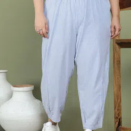 theRebelinme Women Plus Size Striped High-Rise Easy Wash Cotton Cigarette Trouser-16