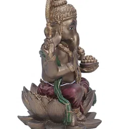 Ashnam Brown Lord Ganesha Sitting on Lotus Religious Idol Showpiece-image-36