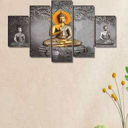 Livin'luxe Grey & Gold-Toned 5 Piece Wood Religious Wall Paintings-picture-24