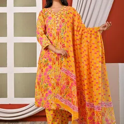 Jasoriya Women Floral Embroidered Regular Pure Cotton Kurta With Trousers & Dupatta-21