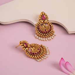 Kushal's Fashion Jewellery Gold-Plated Spherical Stone Studded & Beaded Drop Earrings-40