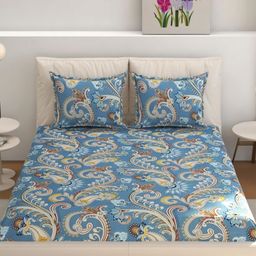 B' Decorlish Blue And White Ethnic Motifs Printed 220 TC Queen Bedsheet Set 1.82m x 1.98m-69