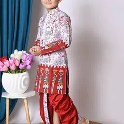 NFC CREATION Boys Ethnic Motifs Printed Regular Dupion Silk Kurta with Dhoti Pants image 5