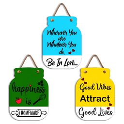 SEHAZ ARTWORKS 3-Pcs Green & Yellow Printed Wooden Wall Hanging-image-27