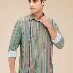 Being Human Men Spread Collar Vertical Striped Cotton Slim Fit Casual Shirt-picture-47