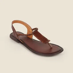Metro Women Backstrap Textured Leather T-Strap Flats-picture-21