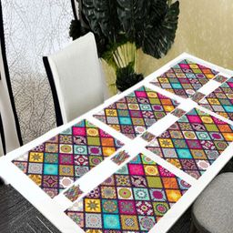 REVEXO 6Pc Blue & Pink Printed Rectangle Costers & Table Placemats-12