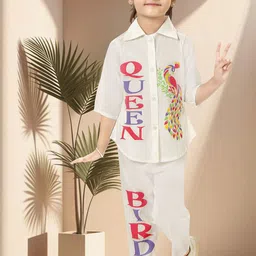 KAARIGARI Girls Printed Three-Quarter Sleeves Shirt With Trousers-image-59
