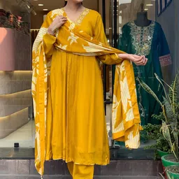 CaniBani Mustard Silk Blend Kurta Sets-10