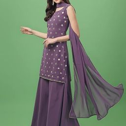 PARROT CREATION Women Embroidered Regular Sequinned Kurti with Sharara & With Dupatta image 2