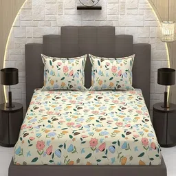 GADDA CO White 250 TC Queen Bedsheet with 2 Pillow Covers-image-95