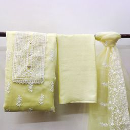 HERE&NOW Floral Embroidered Zari Work Organza Unstitched Dress Material-image-58