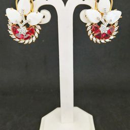 RinGold Gold Plated AD Studded Floral Shaped Drop Earrings-image-96