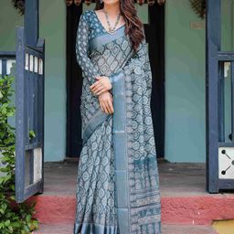 SGF11 Floral Pure Linen Handloom Saree-image-44