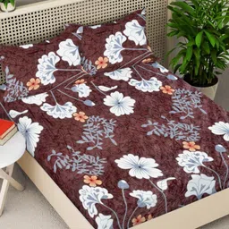 Myntra Elegant Homes Brown & White Printed 300 TC Double King Bedsheet Set 2.50 m x 2.25 m-picture-2