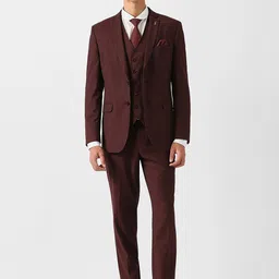 Van Heusen Men Textured Slim-Fit Notched Lapel Single Breasted Three-Piece Suit-picture-41