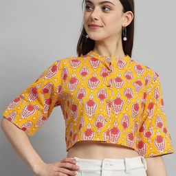 Ravaiyaa Women Floral Printed Mandarin Collar Cotton Boxy Crop Top-image-67