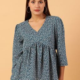 NEESH Women Floral Printed Gathered or Pleated V-Neck Empire Top-image-80