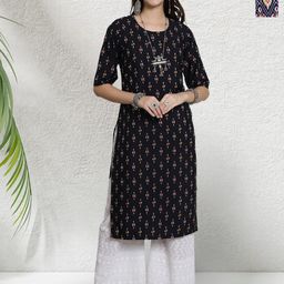 HERE&NOW Selection Of 2 Geometric Printed Round Neck Straight Kurtas-41