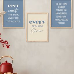 Kotart Brown & Blue 3 Pieces Typography Wooden Wall Arts-picture-1