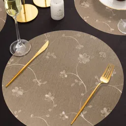 HOKIPO Bronze & Gold Toned 6 Pieces Floral Printed Round Table Placemats-12