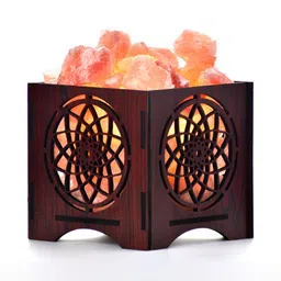 GLOBAL AROMA Brown Wood Contemporary Square Table Lamp with Bulb-56