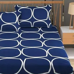 AUSIEE Blue & White Geometric 180 TC Cotton Queen Bedsheet Set 2.74 m X 2.74 m-8