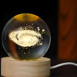 Webelkart Brown & White 3D Moon Ball Night Light With Wooden Base Table Lamp-image-53